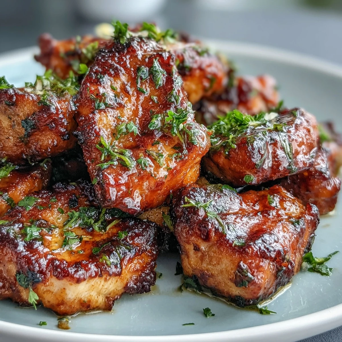 Close-up of savory Cowboy Butter Chicken Bites on a plate, ready to be served hot.