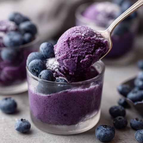A scoop of blueberry coconut frozen cup.