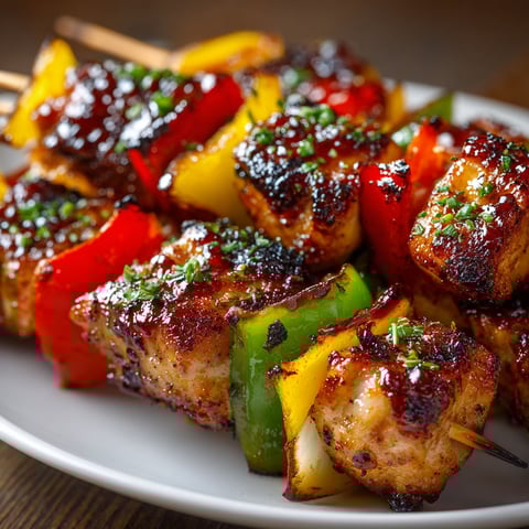 A plate of food with chicken, peppers, and onions.