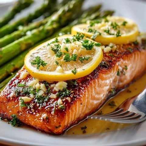 Sheet Pan Lemon Garlic Salmon with Asparagus featuring tender salmon fillets and roasted vegetables