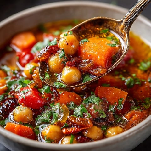 Slow Cooker Moroccan Chickpea Stew simmered with vibrant spices and served in rustic bowls