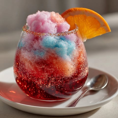 Vibrant Hocus Pocus Cotton Candy Cocktail dissolving beautifully in a sugar-rimmed glass.