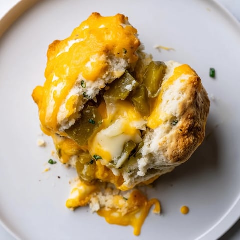 Fluffy Cheesy Pickle Stuffed Biscuits bursting with sharp cheddar and dill pickle flavor.  
