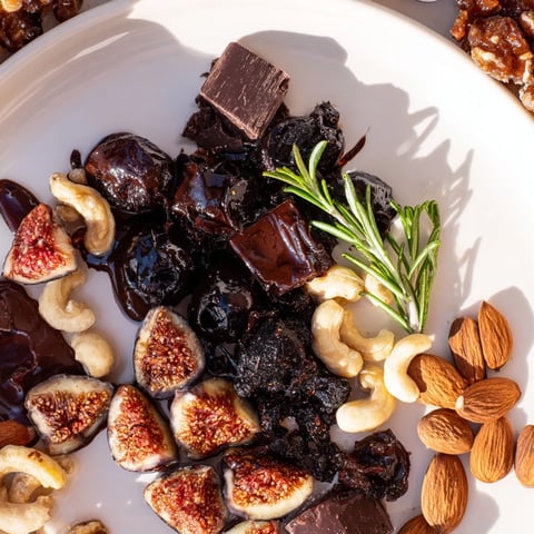 Striking Winter Solstice Board featuring creamy Brie, fresh fruit, olives, and chocolate for an elegant appetizer.