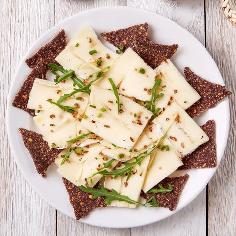 Cheese "Stepping Stones" appetizer with colorful cheeses on a bed of blue corn chip "river".