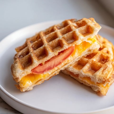 Golden, crispy Waffle Grilled Cheese with melted cheddar and crunchy bread, ready to enjoy.