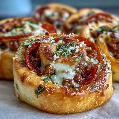 Golden-brown Irresistible High Protein Pepperoni Pizza Rolls sit on a cooling rack, showcasing melted mozzarella and savory pepperoni peeking from the soft, protein-rich dough.  