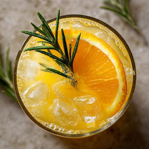 A glass of citrus rosemary spritzer with a lemon wedge.