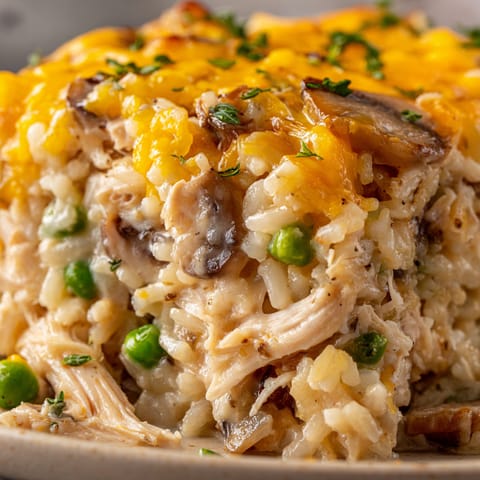 A creamy chicken and rice casserole.