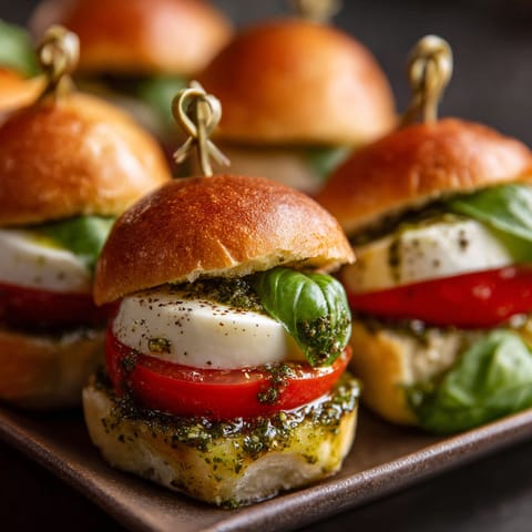 Caprese sliders with basil pesto.
