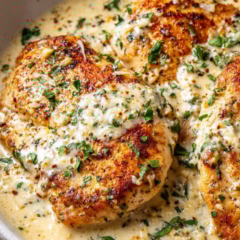 A bowl of food with chicken and sauce.