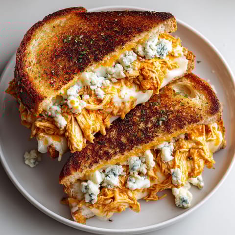 A sandwich with blue cheese and chicken on a plate.