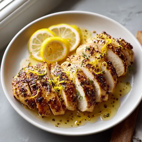 A plate of chicken with lemon and pepper.