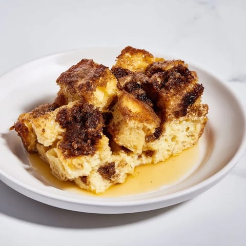 Sizzling close-up of a warm French Toast Bake, topped with cinnamon and ready to serve.