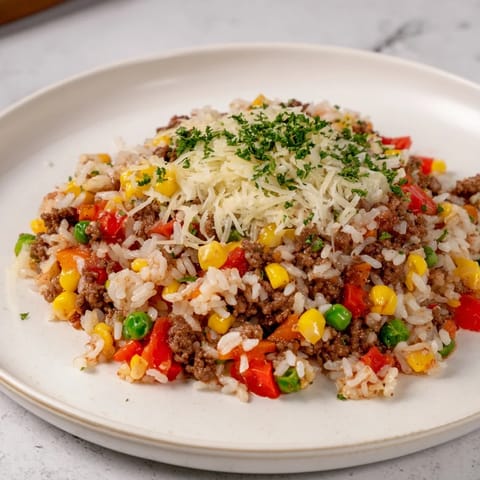 Ground Beef Skillet Veggies Rice
