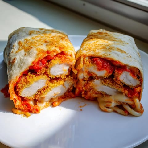 Delicious Crispy Chicken Parm Wraps, oozing melted cheese and marinara, perfect for a quick Italian dinner.