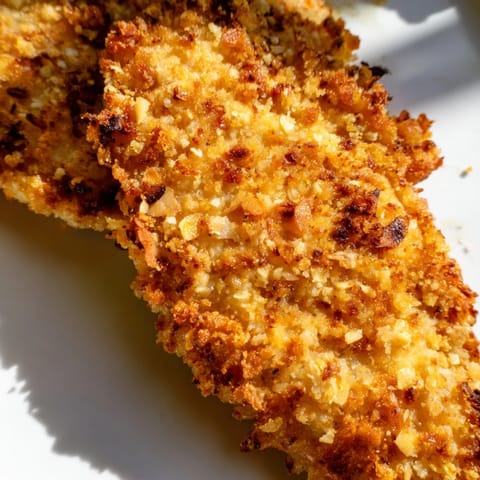 A skillet-seared almond-crusted chicken breast is plated with a marinated kale and sumac salad for a wholesome meal.