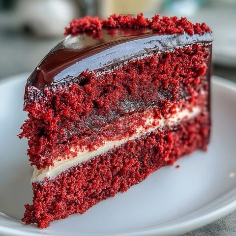 A slice of Betty Boop Cake reveals velvety red layers and tangy cream cheese buttercream, perfect for a birthday party.