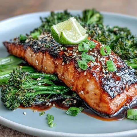 Succulent honey soy glazed salmon with crisp sesame broccoli, a quick and flavorful Asian-inspired dinner.  
