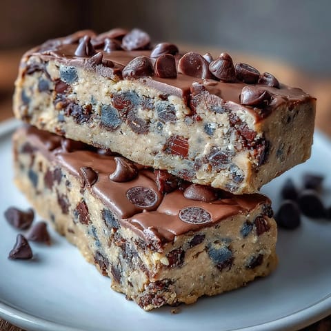 Delicious edible cookie dough protein bars with mini chocolate chips, perfect for a healthy post-workout snack.  