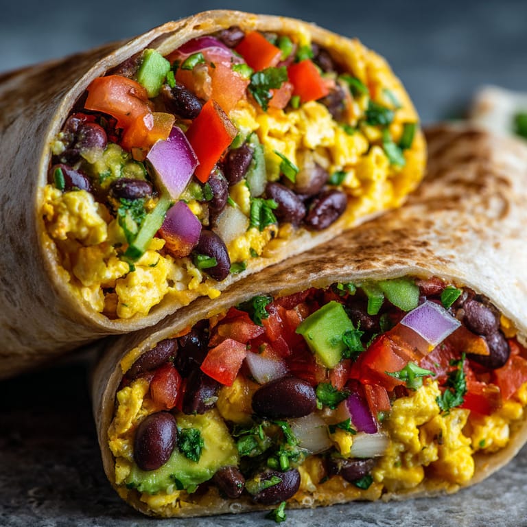 Burritos de Petit-Déjeuner Préparés à l'Avance aux Légumes de Saison.