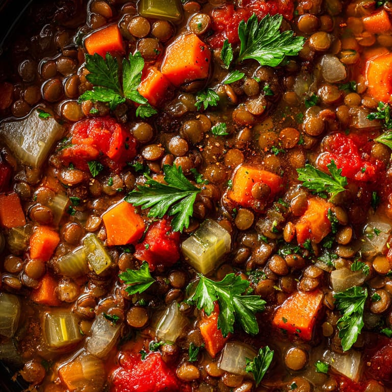 A bowl of soup with carrots and parsley.