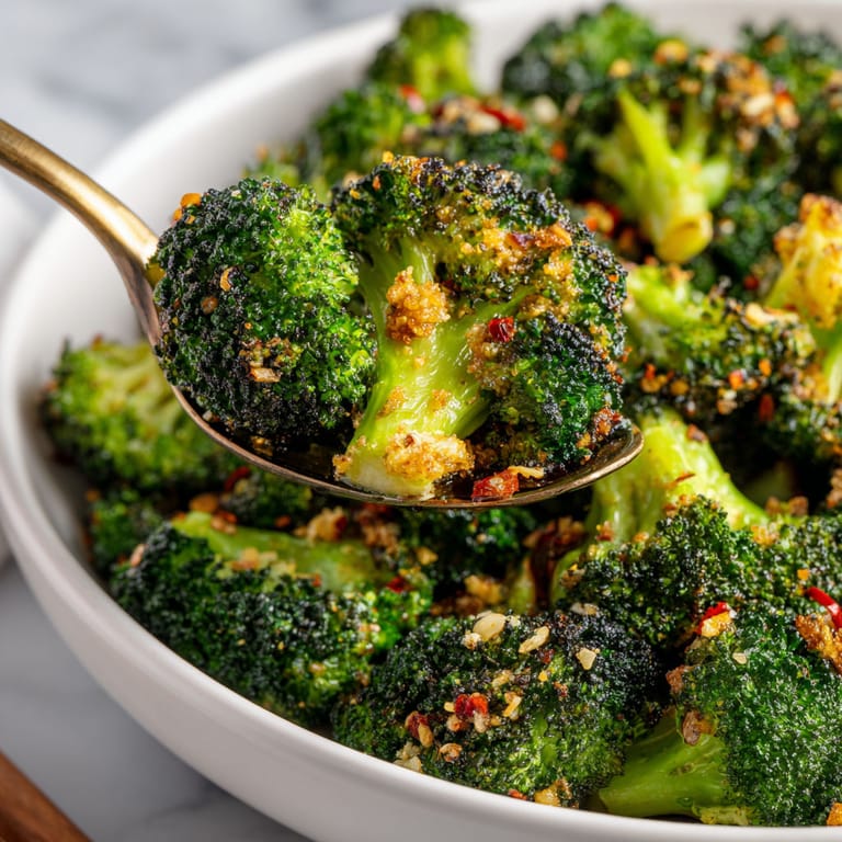 A bowl of broccoli with a spoon in it.