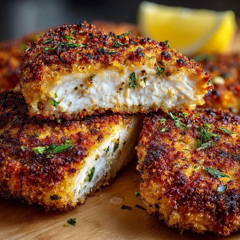 A piece of fried chicken with a lemon wedge on top.