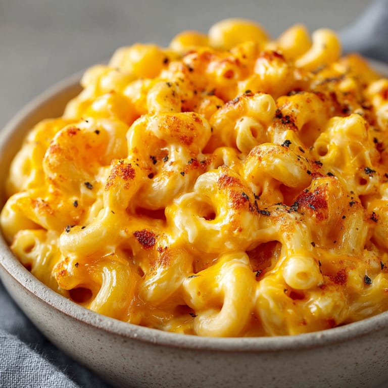 A bowl of macaroni and cheese.