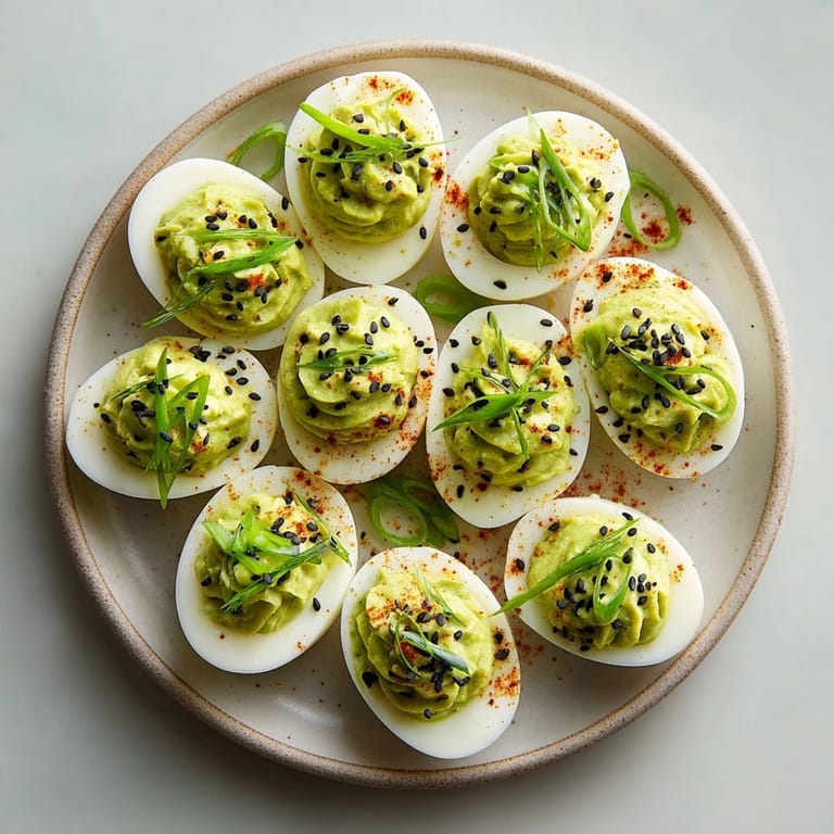 Close-up of colorful Ghastly Green Deviled Eggs, ready to be served chilled.