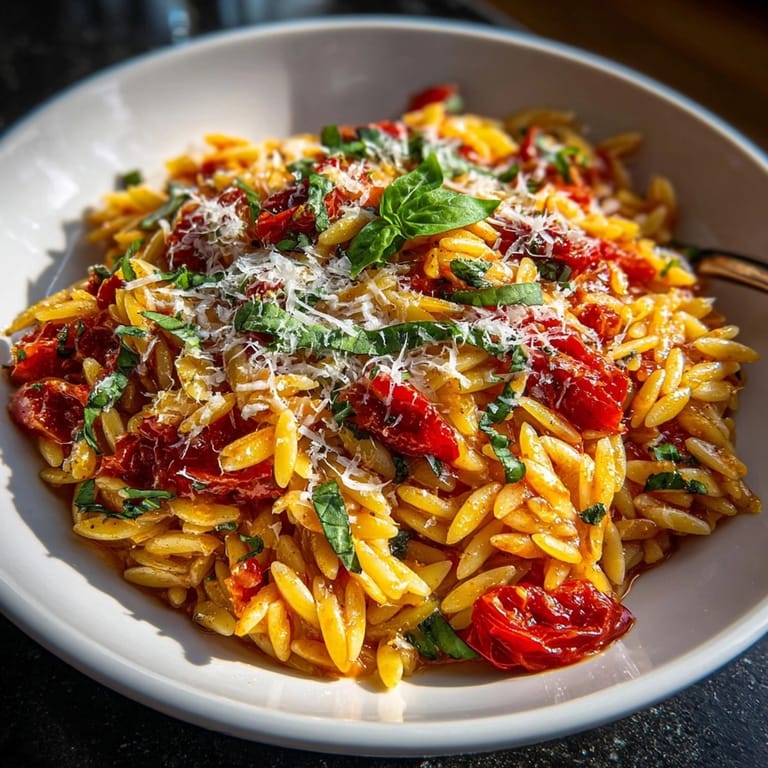 Easy weeknight Spicy Arrabbiata Orzo recipe: rustic Italian flavors, a vegetarian crowd pleaser.