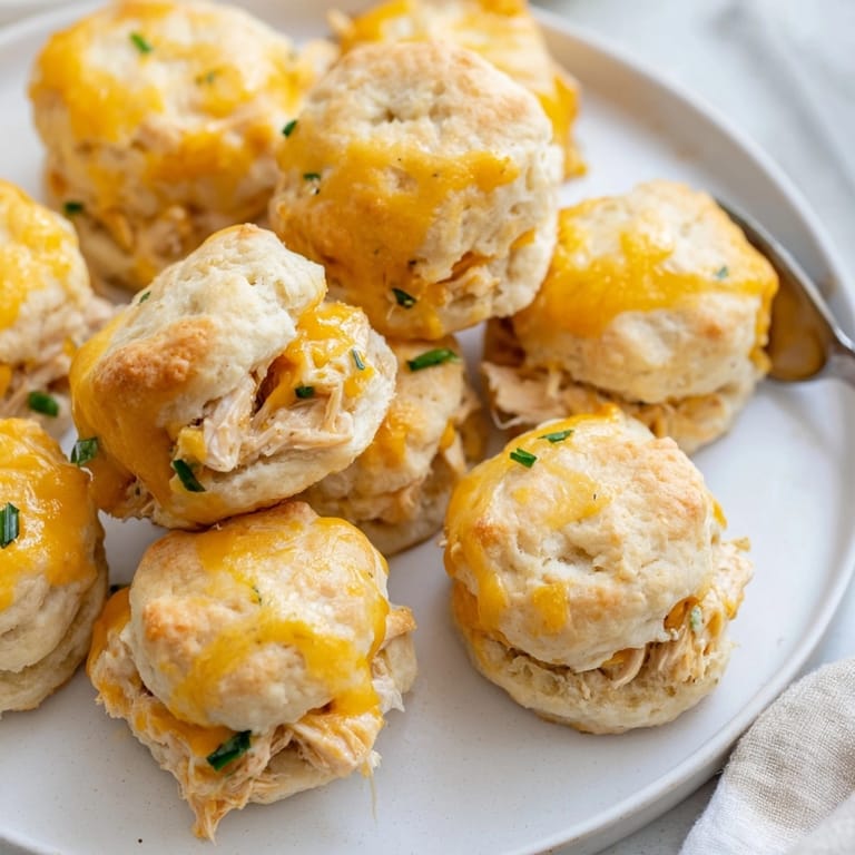 Close-up of baked Ranch Chicken Biscuit Poppers oozing cheddar; family-friendly appetizer.