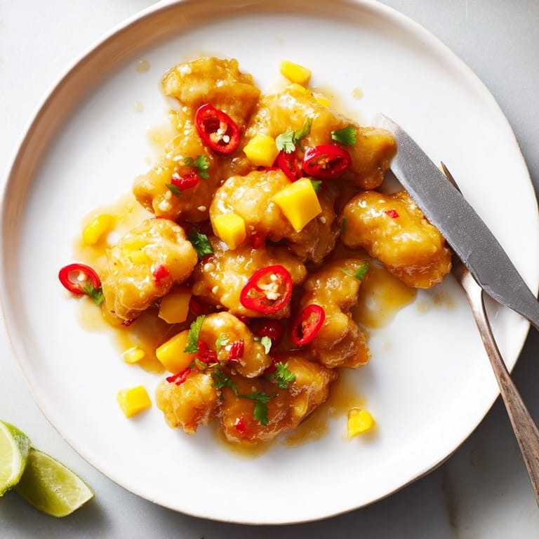 Baked Mango Sweet Chili Chicken is tender and fragrant, garnished with fresh cilantro.