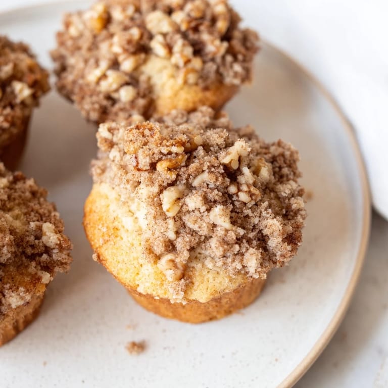 Warm cinnamon nut streusel muffins fresh from the oven, perfect with morning coffee.