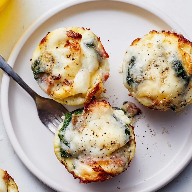 Delicious spinach and cheese-filled egg cups, ideal for a quick nutritious snack.  