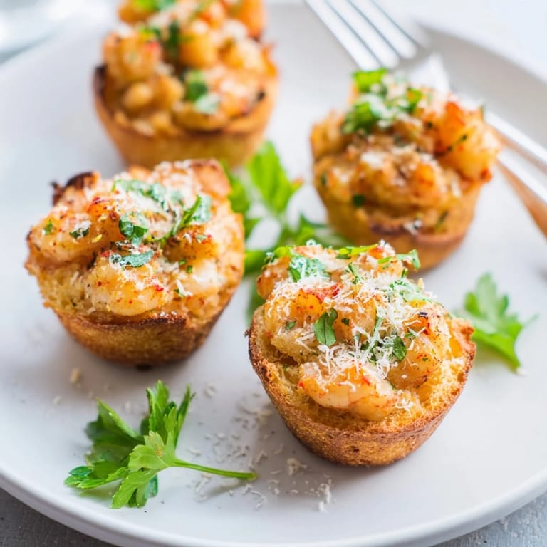 Savory Shrimp Parmesan Toast Cups with garlic, perfect for easy entertaining or snacks.
