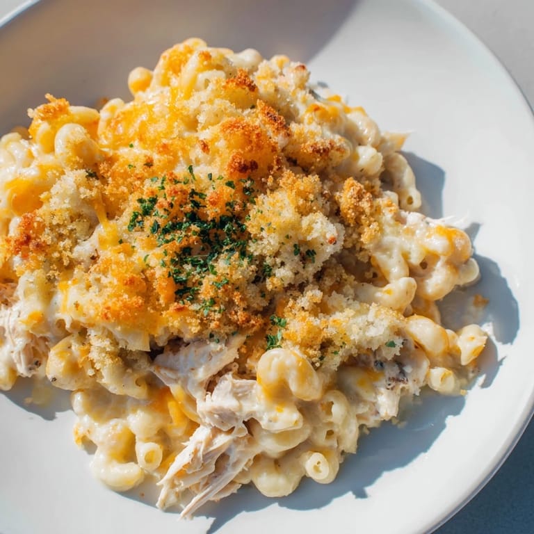 A mouthwatering Mac and Cheese Chicken Alfredo Bake bursting with creamy flavors and tender chicken.  