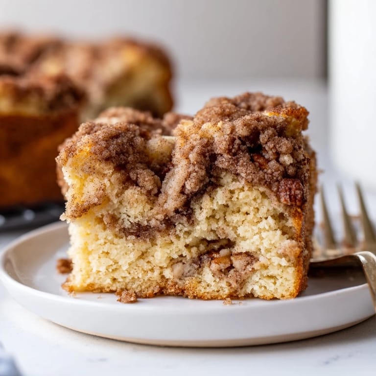 Irresistible Cinnamon Streusel Coffee Cake, served warm, ideal alongside fresh coffee.