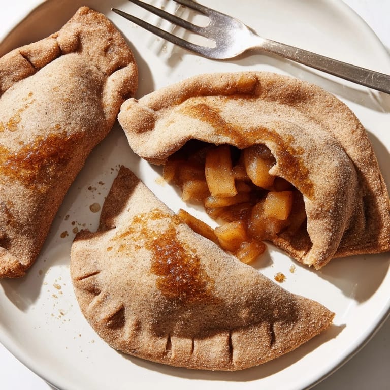 Warm Rustic Rye & Apple Dumplings served with vanilla sauce for a comforting dessert.  