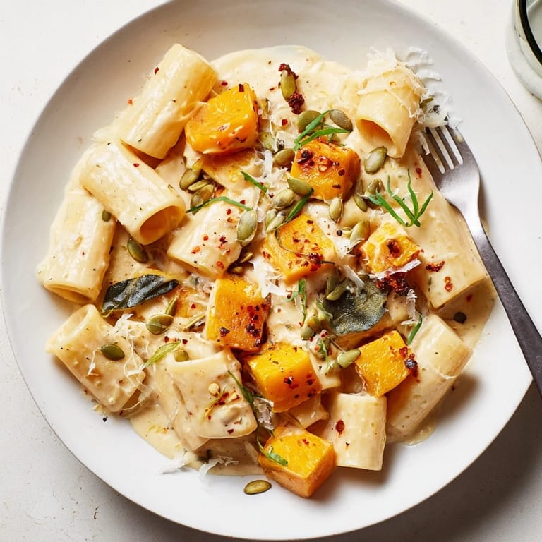 A warm bowl of creamy miso fall pasta, perfect for chilly autumn nights.