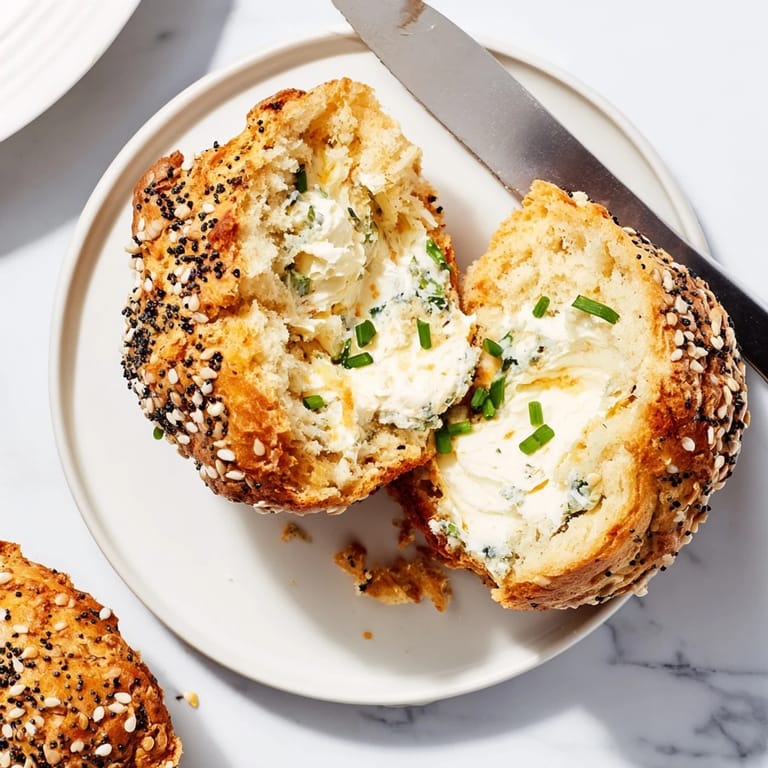 Warm, cheesy everything bagel muffins served with fresh herbs and sliced salmon.