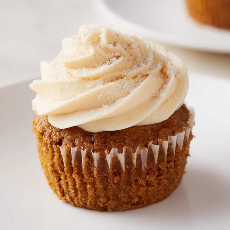 Fluffy cream cheese frosting on root beer pumpkin cupcakes, an irresistible treat for any occasion.