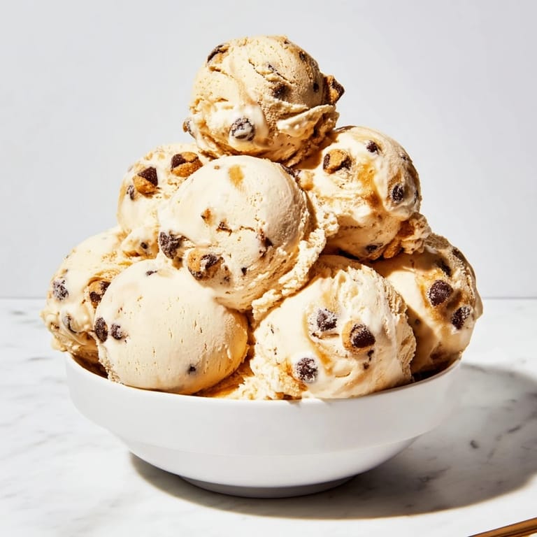 Indulge in this flavorful cottage cheese ice cream with rich cookie dough chunks.  