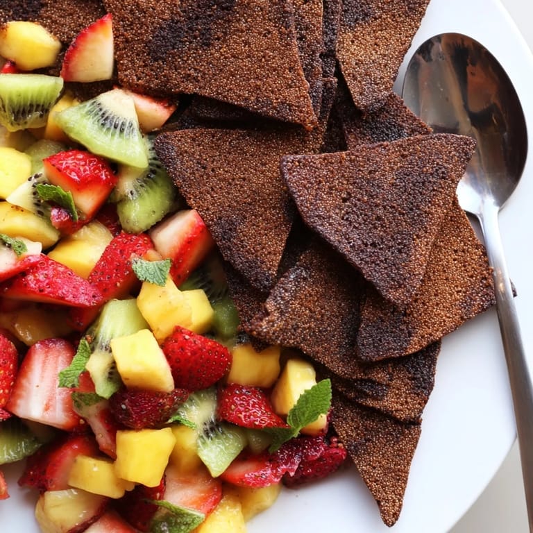 Delicious dessert chips & salsa, a sweet take on classic flavors with fresh fruits.