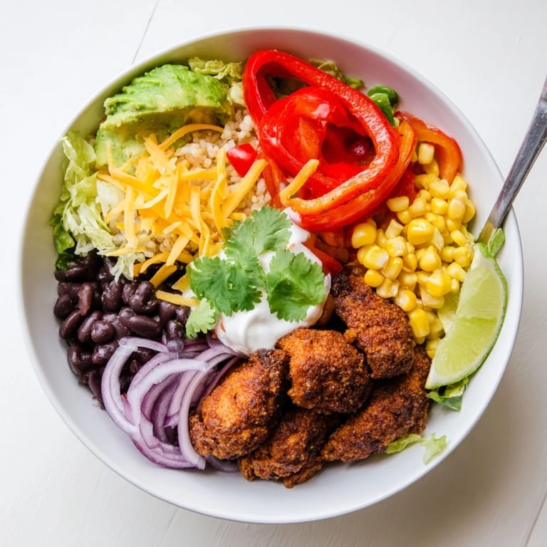 Flavorful Sheet Pan Chicken Burrito Bowls piled high with black beans and creamy avocado.