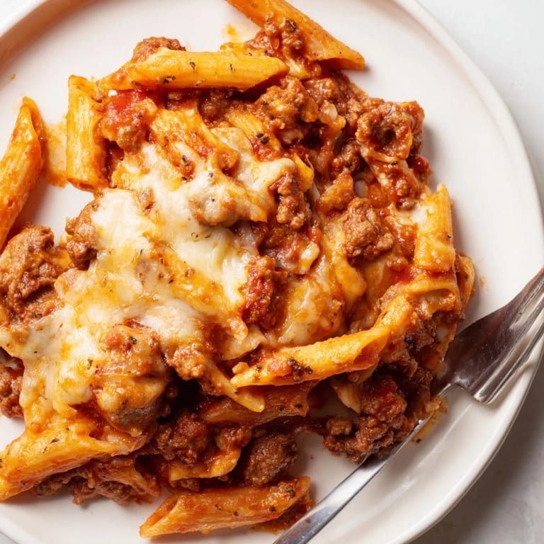 Satisfying Cheesy Beef & Penne Bake, perfect for cozy family dinners or potlucks.