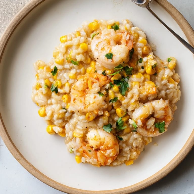 Delicious butter-rich shrimp and corn risotto, bursting with smoky chipotle flavors.  