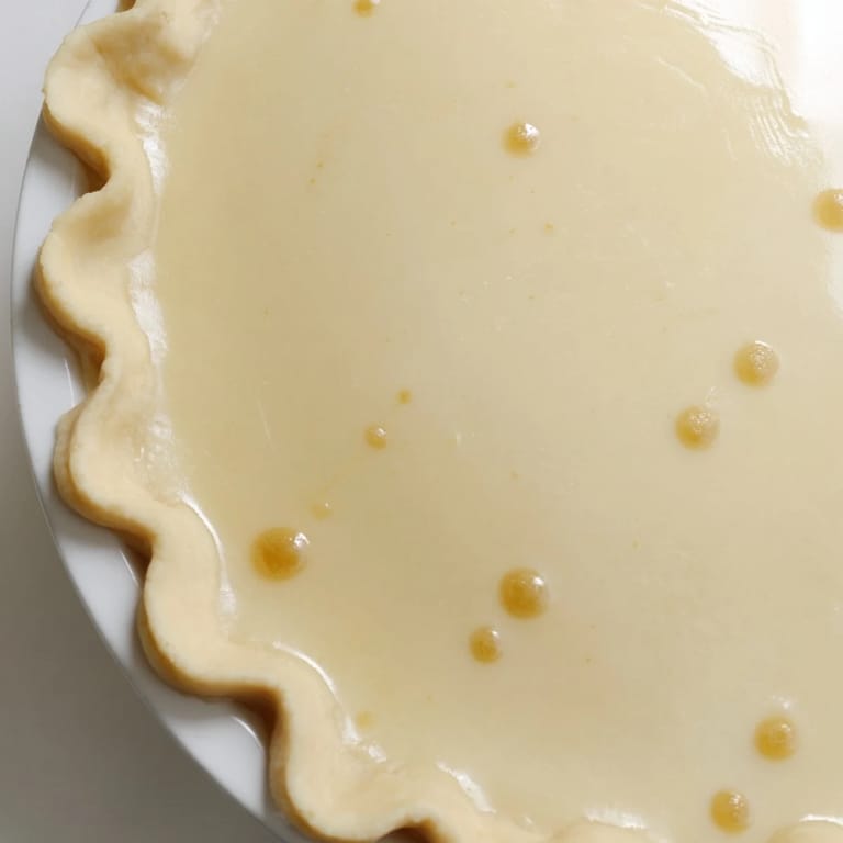 Freshly baked Water Pie, a vintage American dessert, with a delicate custard-like texture, ready to serve.