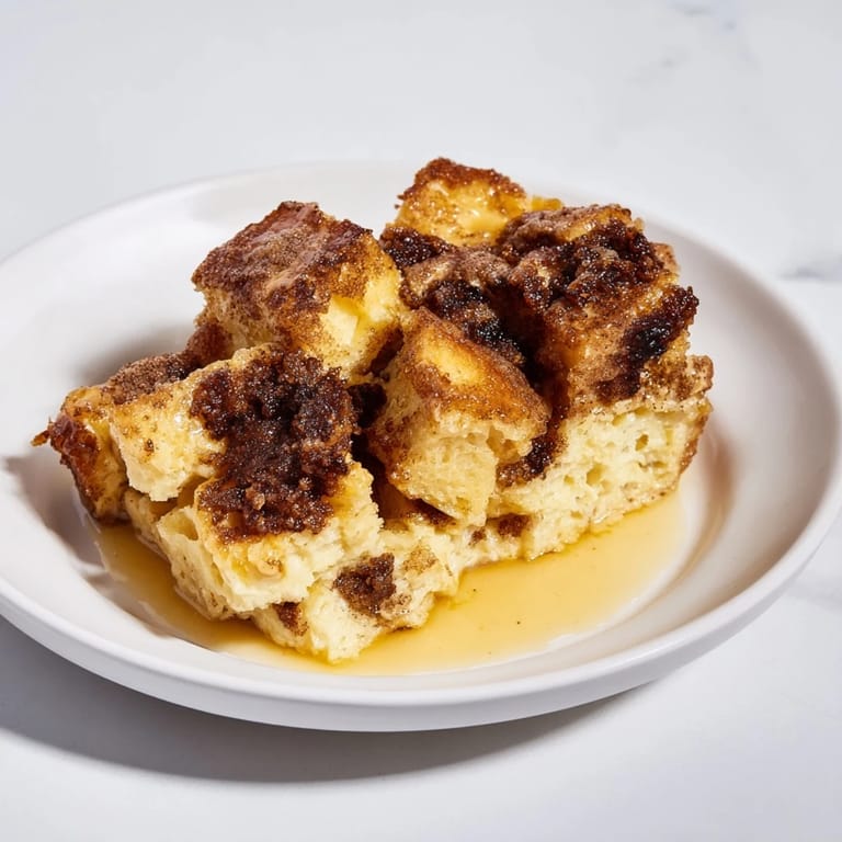 Sizzling close-up of a warm French Toast Bake, topped with cinnamon and ready to serve.
