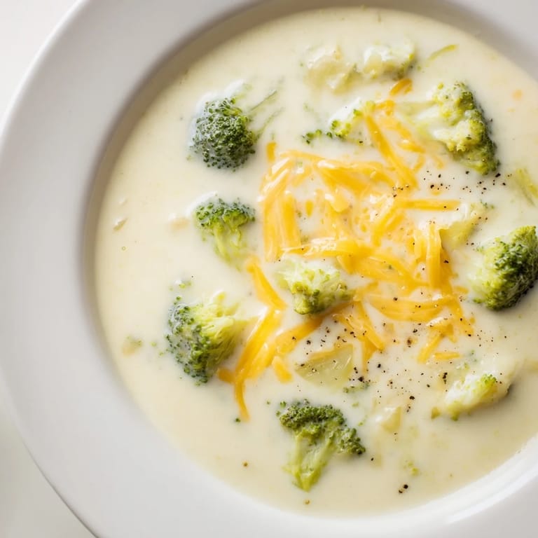 Velvety smooth Broccoli Cheese Soup, ready to ladle into bowls alongside crusty bread.